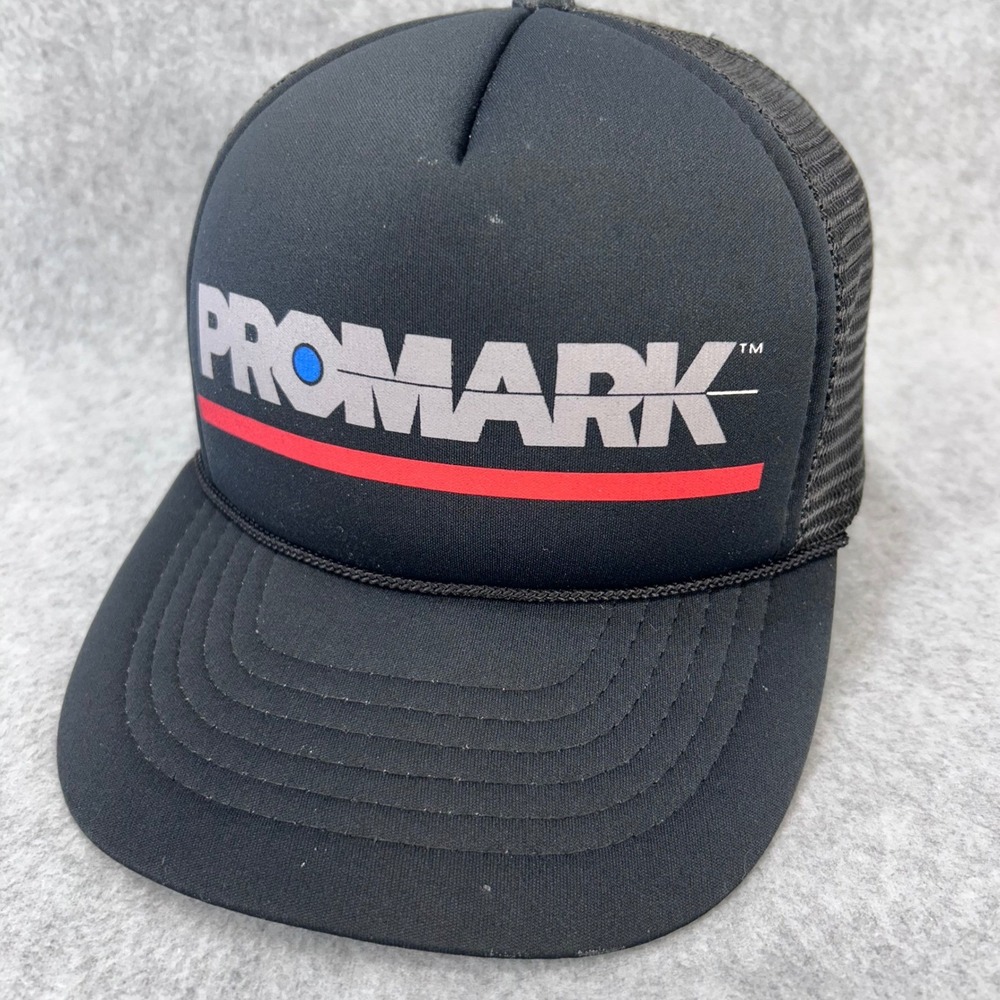 Vintage Promark Trucker Hat Black Foam Mesh Snapback Cap Made in HK
